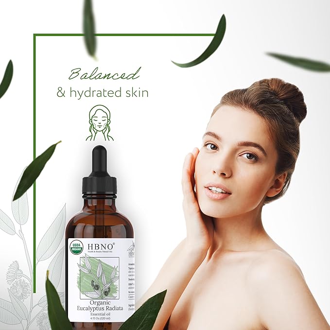 HBNO Organic Eucalyptus Radiata Essential Oil - 4 oz (120ml) - USDA Certified Organic Eucalyptus Radiata Essential Oil, Soap Making, DIY, Fragrances, Diffuser