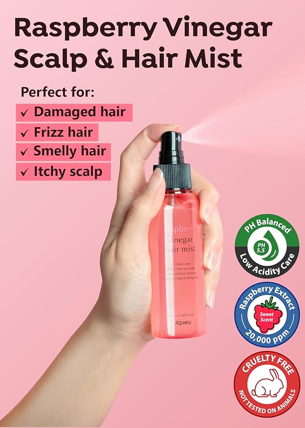 A'PIEU RASPBERRY VINEGAR HAIR MIST (3.55 fl oz) Scalp Hair Care Mist, Hair Perfume, Frizz-free, Refreshing Floral Scent All Day, Non-sticky