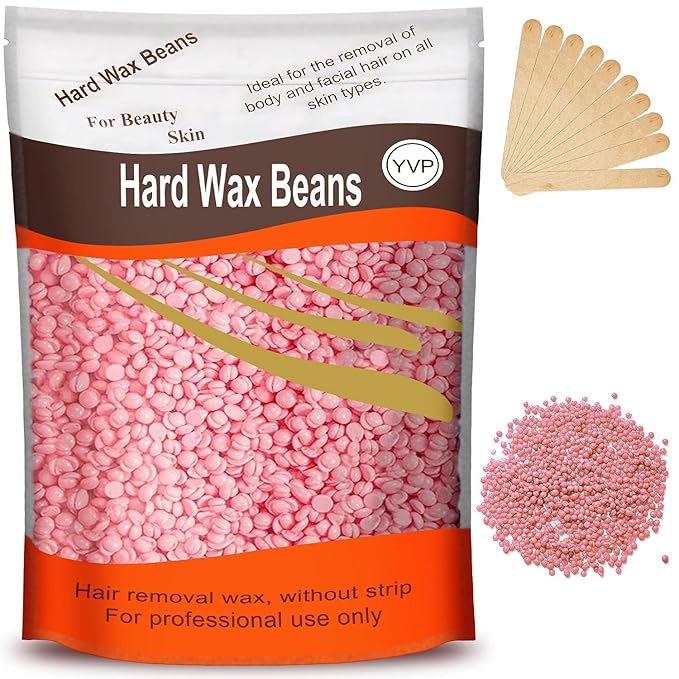 Hard Wax for Hair Removal, Rose Pink Wax Beads for Sensitive Skin and Brazilian Waxing, 10.5 Ounce/bag with 10pcs Wax Sticks