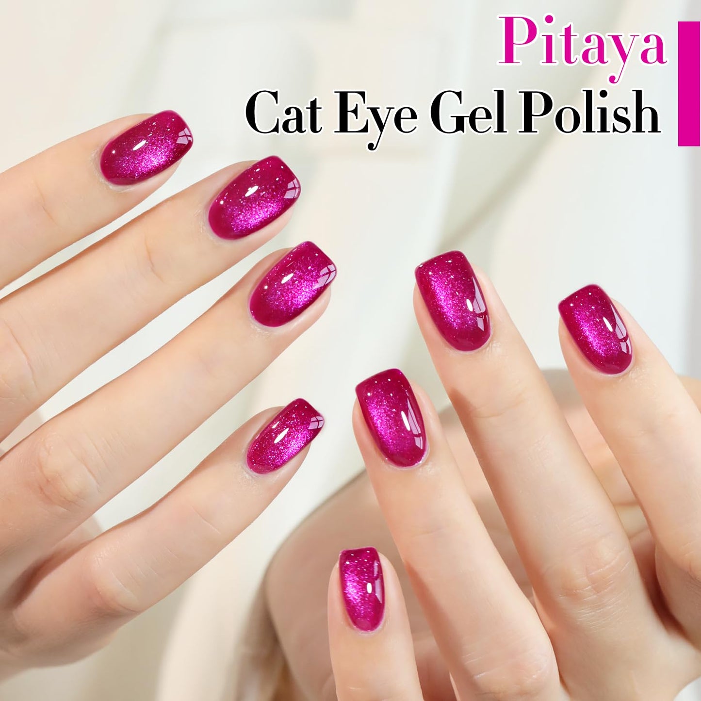 Double Rhythm 15ML Ice Glass Cat Eye Gel Polish with Magnet Holographic Glitter Shimmer Translucent Sheer Color Salon Soak Off Magnetic at Home (Pitaya Purple-MC1072)