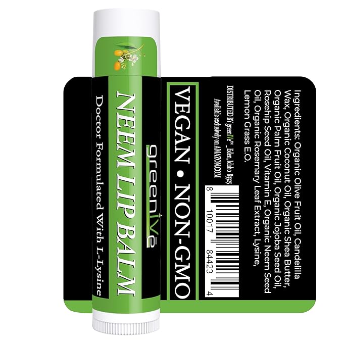 GreenIVe Neem Lip Balm, Vegan Lip Moisturizer with L-Lysine, Soothe and Soften (3)
