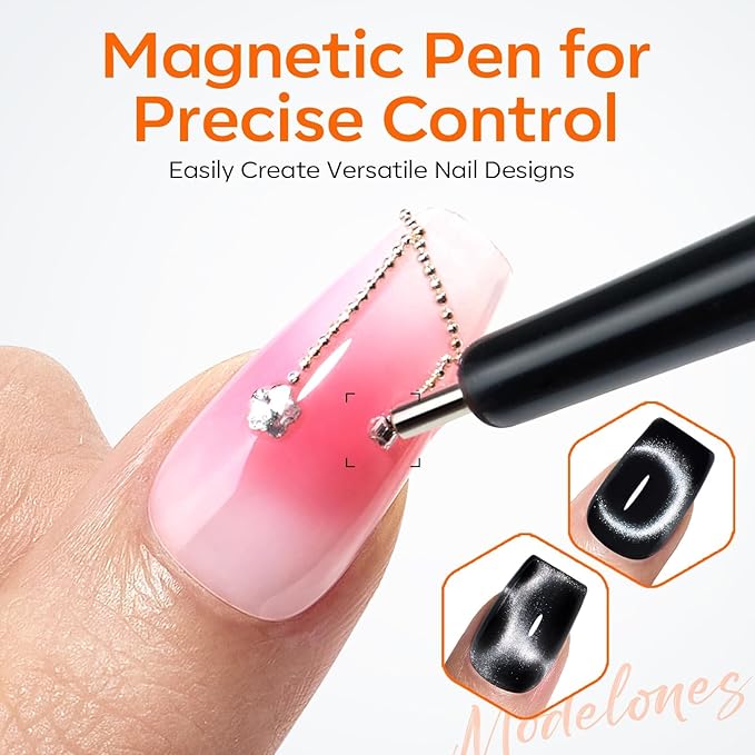 modelones Cat Eye Magnetic for Nails,15PCS Cat Eye Gel Nail Polish Magnet Tools Powerful Set Wand Magnet Summer Nail Polish Square Round Magnet Stick Diverse Glassy Cateye Effect