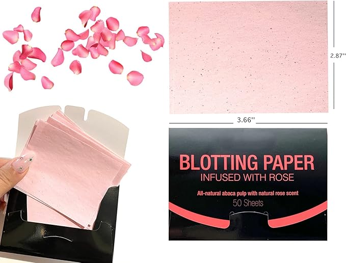 2 Pks ROSE INFUSED Natural Abaca Blotting Paper - 100 Oil Blotting Sheets - Makeup Friendly UNISEX All Skin Types Oily Skin Shine Blotter Photography Zoom Meetings Travel Gym School - MADE IN TAIWAN