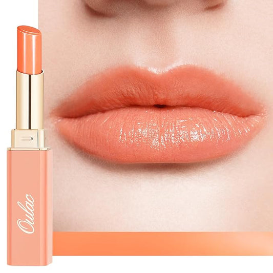 Oulac Shine Orange Lipstick for Women, 2 in 1 Glossy Coral Orange Tinted Lip Balm, Hydrating Lipstick for Dry Lips, Moisture Shine Juicy Finish Vegan 2.2g/0.07oz (21)