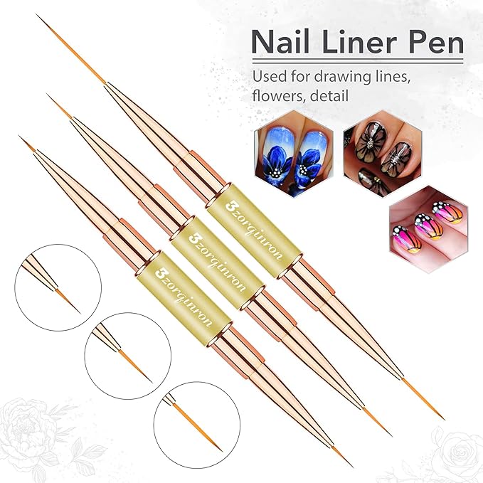 Nail Art Brushes for Nail Art, Professional 5Pcs Double-Ended Acrylic Nail Brush Set for Details, Long Lines, Ombre & 3D Design-Perfect for DIY Manicures & Salons (Gold)