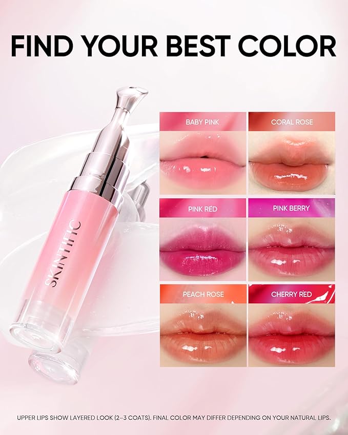 Hydrating Brightening Lip Serum, Nourishing Hydration Tinted Lip Stain, Plumping Lip Gloss with Polypeptide Squalane (02 Coral Rose)