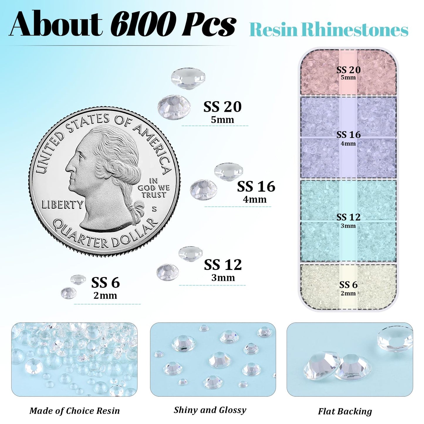 6100Pcs Resin Rhinestones for Crafting with 2Pcs 10ml B7000 Jewelry Glue, 1 Box Flatback Crystals Diamond (Transparent) for Bedazzling Crafts DIY Nail Art，Non Hotfix Gems for Clothing Shoes Tumblers