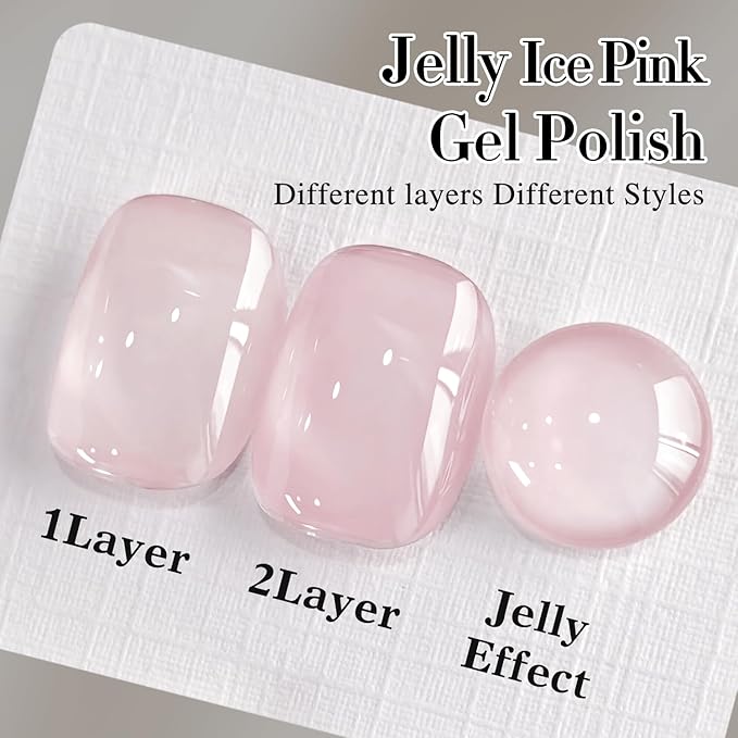 Double Rhythm Gel Polish Translucent Sheer Neutral Natural Light Milky Same Color Same Bottle 15ML Jelly Polish Art DIY at Home (Baby Pink-A1376)