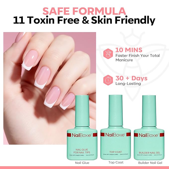 Modelones Press On Nails Kit with Top Coat Nail Glue for Nail Tips Builder Nail Gel 160 PCS Short Brown Square French Tip Press on Nails with LED Light for Easy DIY Nail Art Kit