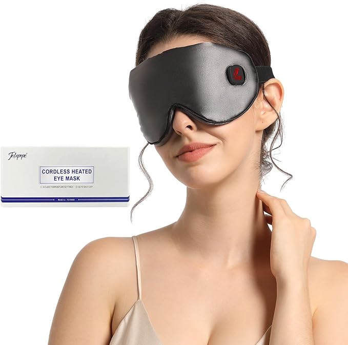 Heated Eye Mask for Dry Eyes, Cordless Warm Eye Compress, Styes, Blepharitis, 1000mAh, 3 Heat Levels, Electric, Light-Blocking, Washable Cover, Travel (Gray)