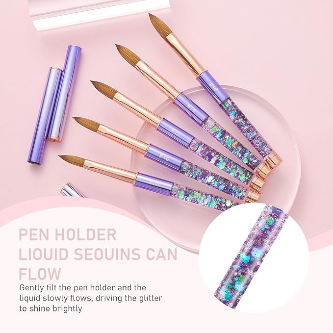 Acrylic Nail Brush Size #16, KEMEISI 100% Pure Kolinsky Nail Art Brushes Sturdy Handle Oval Shaped Acrylic Powder Nail Design Tools for Professional Manicure DIY Home Salon (Purple)