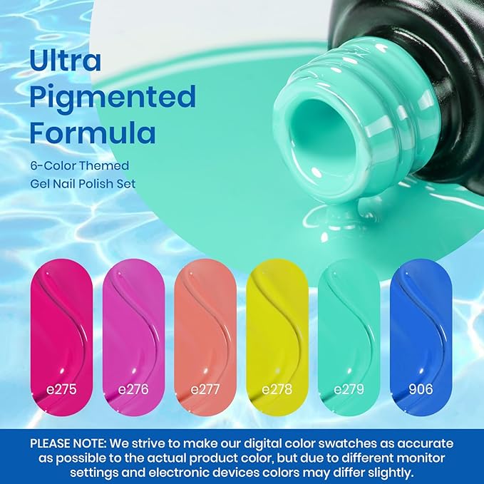 Beetles Gel Nail Polish Set, 6 Colors Bright Rainbow Nail Art Orange Blue Pink Green Neon Gel Polish Kit Soak Off UV Gel DIY Nail Art for Women Pool Party Holiday Manicure