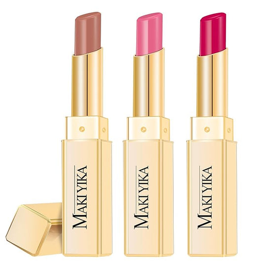 3Pc Moisture Lipsticks for Women Nude Pink Hot Pink Lipstick Hydrate Tinted Lip Balm for Dry Cracked Lips Glossy Lip Color, MA55/62/56