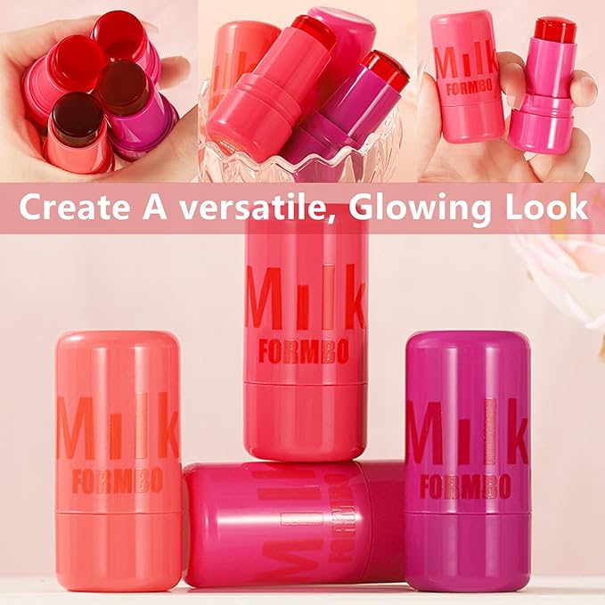 2 Pcs Milk Jelly Blush,Jelly Tint Blush Stick Sheer Lip & Cheek Stain Milk Cooling Water Jelly Tint Long Lasting Face Blushes, Lip Gloss Cheek Solid Moisturizer Stick (01#+02#)