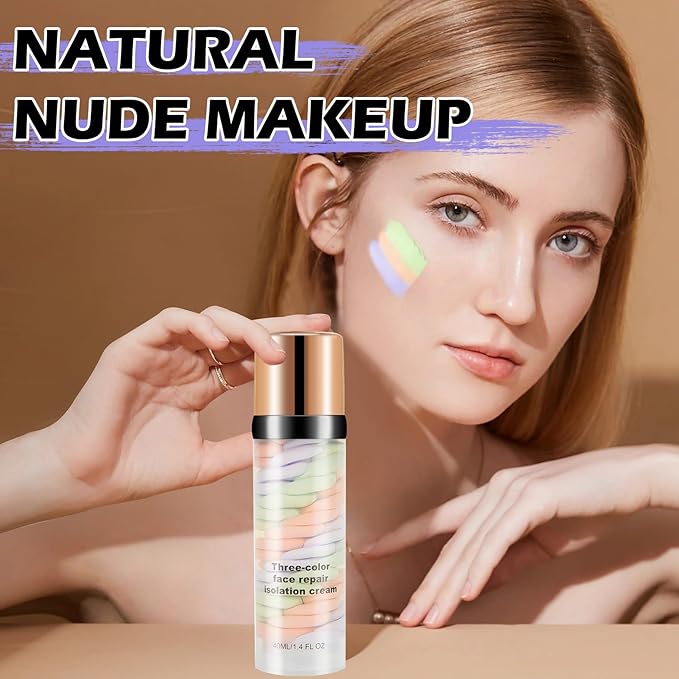 3 In 1 Color Corrector Makeup Primer Color Correcting Primer Cream Tinted Moisturizer Brightening Primer Facial Serum Isolation Cream Neutralizes Skin Tone for Face Before Makeup Base Cream