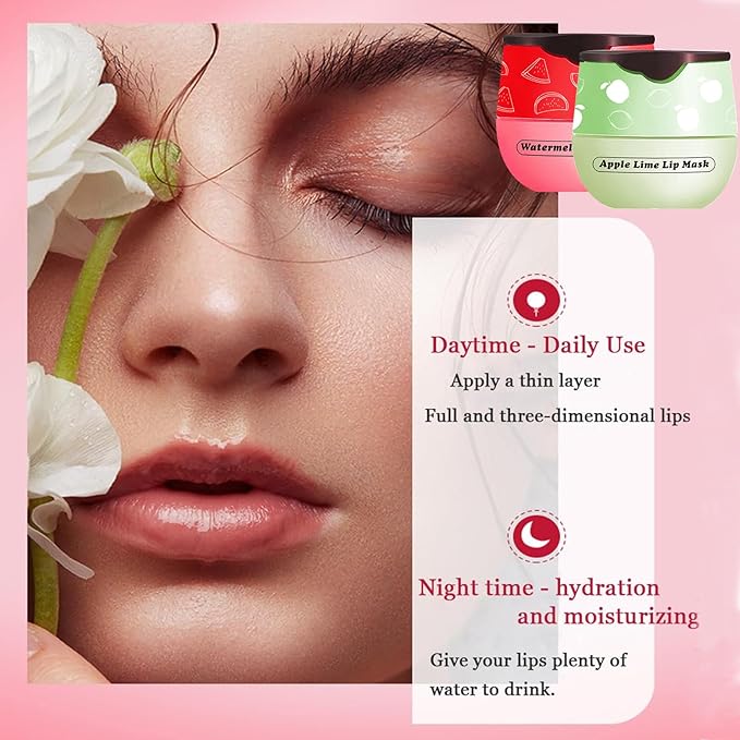 2 PCS Lip Balm Honey Pot, Apple Lime & Watermelem Lip Mask Vitamin E & Moisturizing Propolis Sleeping Lip Mask Prevention Dry and Cracked Lip Scrubs Exfoliator, Christmas Gifts