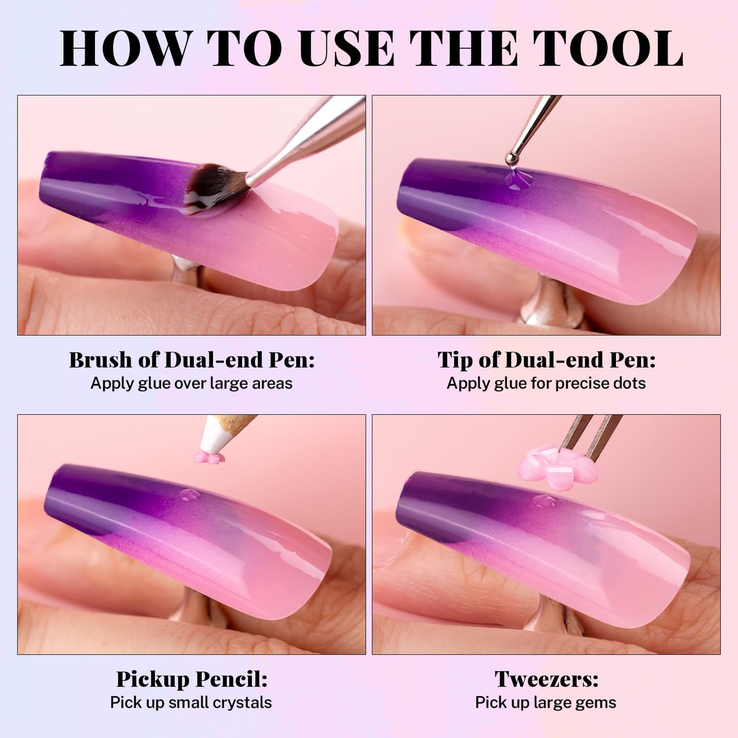 3D Flowers, Manicure Kit with Gel Glue, Colorful Acrylic Flower Nail Charms with Caviar Beads, Rhinestones + Gem Glue for Nails (UV/LED Needed) with Dotting & Pickup Tools