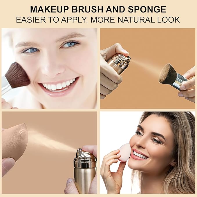 AirBrush Foundation Spray Set, Spray Foundation Makeup and Hydrating Face Primer Kit, Longwear Waterproof Liquid Matte Foundation Mist for Flawless Look, Brush and Sponge Include (#3 Nude)