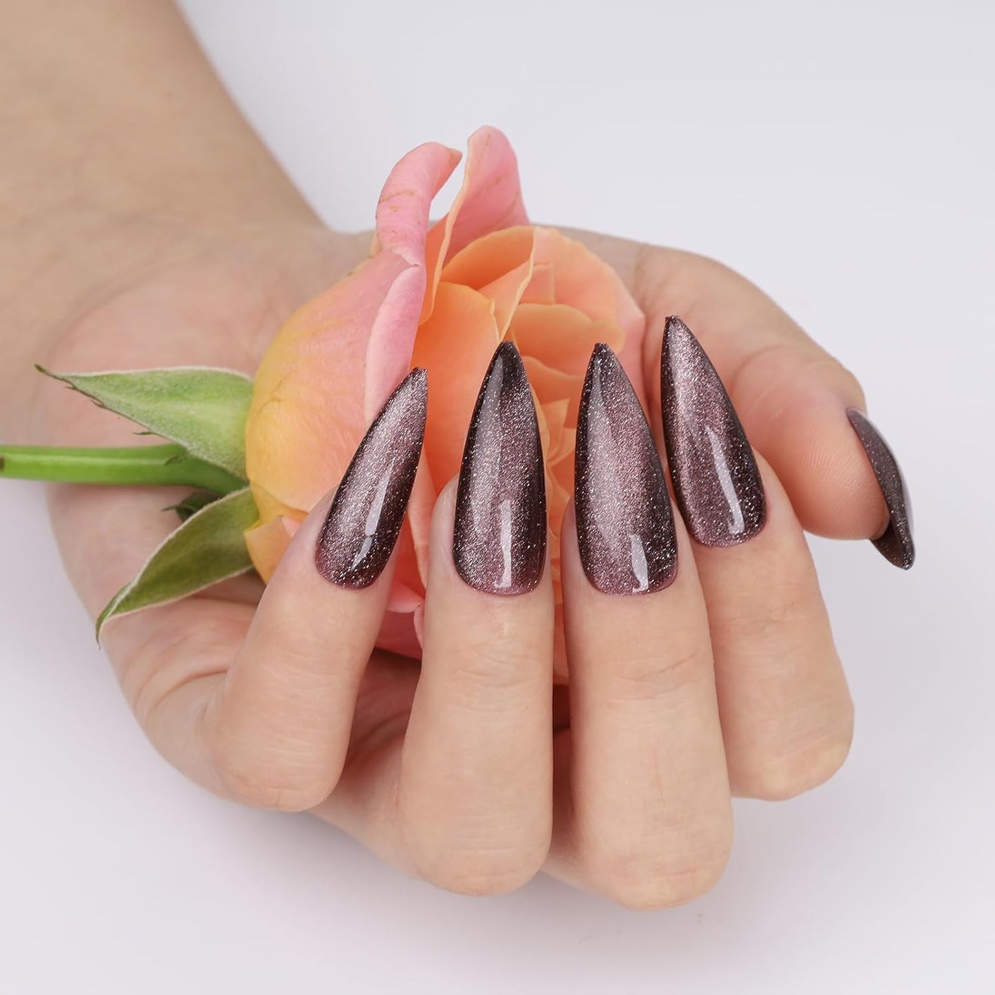 Brown Cat Eye Gel Nail Polish,Brown Reflective Holographic Shimmer Cateye Gel Polish with Magnet,Silver Shimmer Velvet Soak Off Uv Led Home Diy Manicure,Fall Winter Colors GP0104