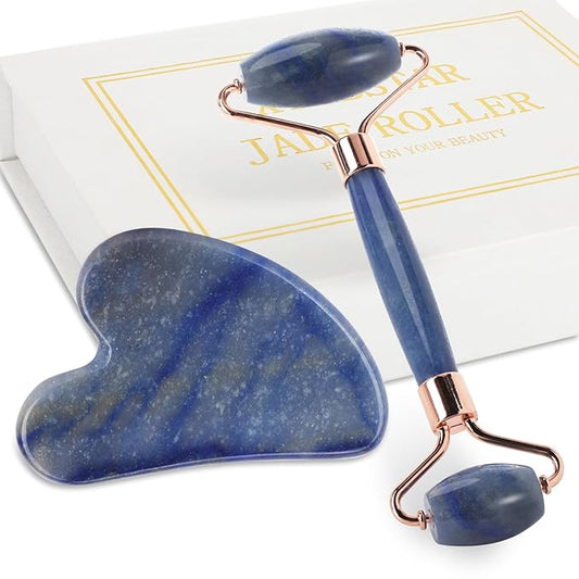 Jade Roller for Face, Facial Roller Massager Skin Care Tool, Gua Sha Facial Tools for Face, Neck, Eyes, Reduce Puffiness of The Skin(Blue)