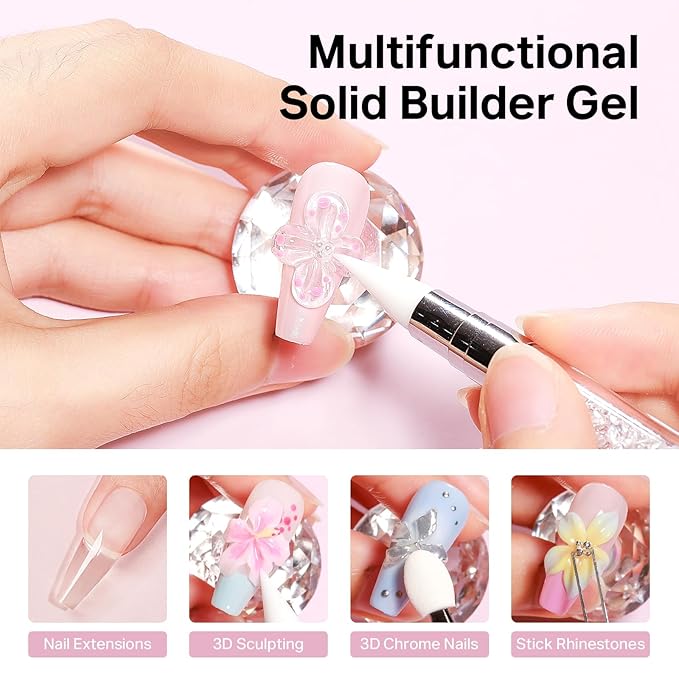 MIZHSE 2Pcs 3D Nail Gel Sculpting Gels, Clear and White Solid Builder Gel for Nails with Silicone Nail Molds Molding Gels 3D Art Non-Sticky Hand UV LED for Nails Salon Home DIY