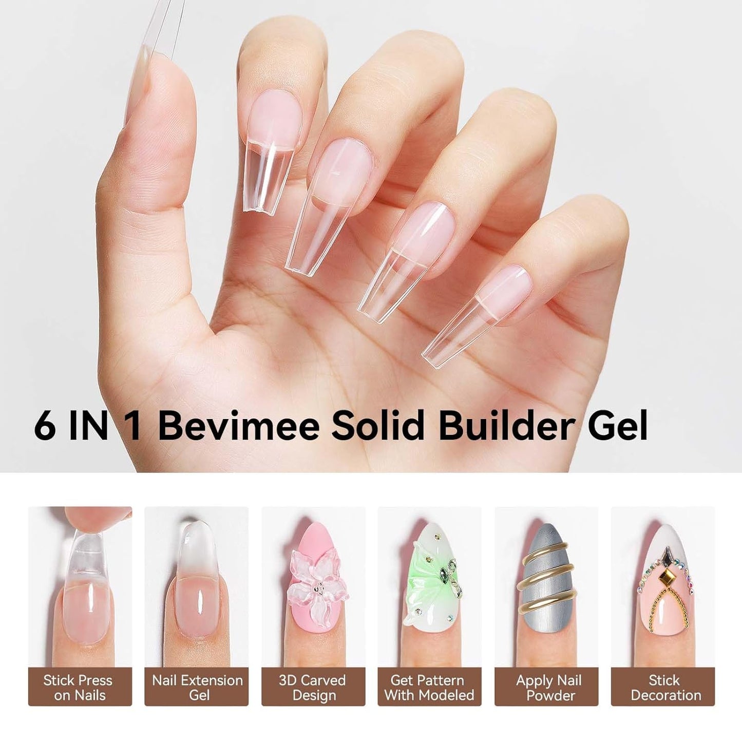 Solid Builder Gel For Nails, White 3D Nail Art Hard Gel For Nails 18g Non-Sticky Hand Molding Carving For Nail Sculpting Extension Salon DIY At Home