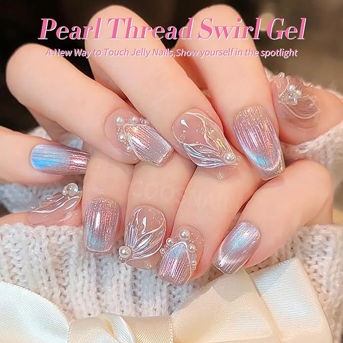Born Pretty Pearl Gel Nail Polish Aurora Iridescent Glitter Shimmer Mermaid Pearl Gel Polish Drawing Gel Nail Polish Shell Swirl Thread Effect Nail Gel Soak Off Led Summer DIY Gift 6PCS