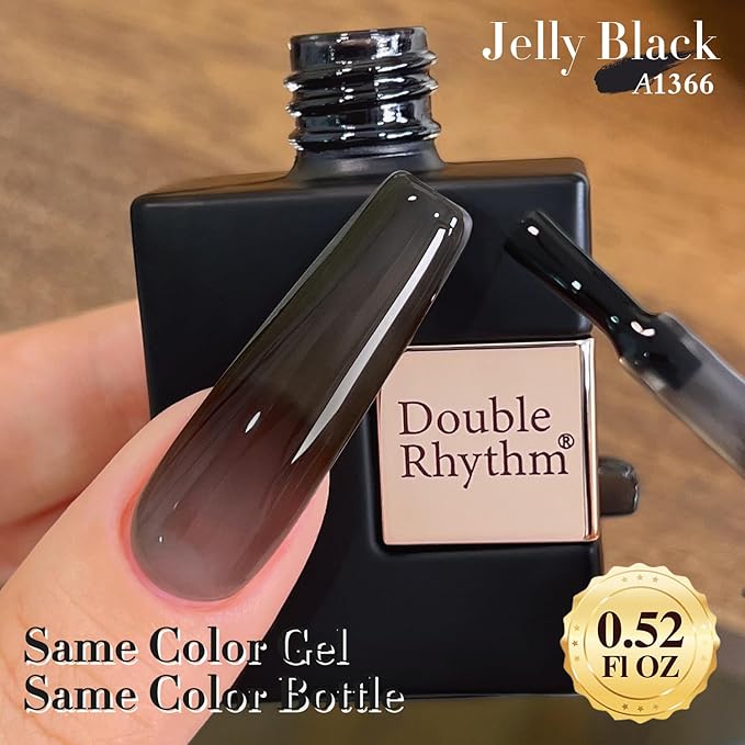 Double Rhythm 0.5Oz Translucent Gel Polish Sheer Neutral Natural Light Milky Same Color Same Bottle 15ML Jelly Gel Polish Nail Art DIY at Home (Black-A1366)