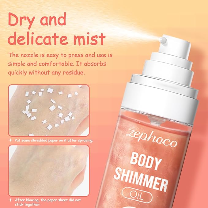 Broad Spectrum SPF 50 Sheer Body Sunscreen Setting Mist Sunscreen Body Glow Oil Spray for Face & Body with Gold Mica Sun-kissed Glow Skin Illuminator Hydrating Non-Greasy (A)