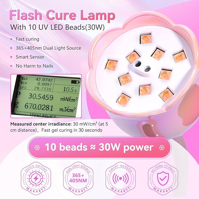 Makartt UV LED Nail Lamp - Mini UV Light for Gel Nails Polish Fast Curing Goosenecks Lamp 30W Rechargeable LED Nail Light Nail Dryer with 4 Timers & Auto Sensor for Salon Home DIY Use