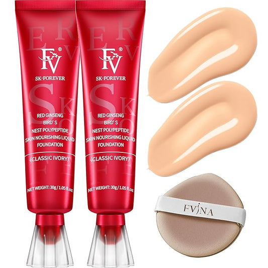 FV Waterproof Foundation, Lightweight & Medium Coverage Foundation with Matte Finish, Oil Control Long Lasting Liquid Foundation Makeup for Oily Normal Skin (Classic Ivory)