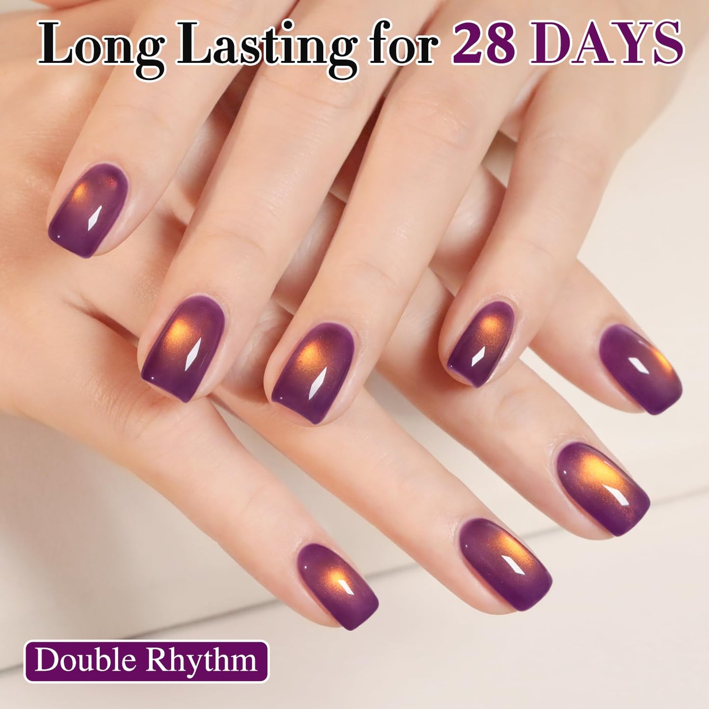 Double Rhythm Jelly Glass Cat Eye Gel Polish with Magnet 15ML Holographic Glitter Shimmer Translucent Sheer Color Magnetic Nail Polish Salon DIY at Home (Golden Purple-MC1254)