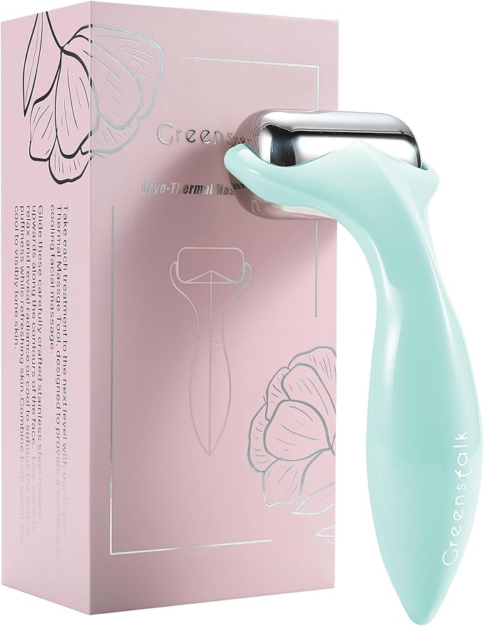 Greenstalk Ice Roller for Face & Eyes – Medical-Grade Stainless Steel Cooling Face Roller for Puffiness Relief, Dark Circles, Skincare Routine – Dual Cold & Warm Therapy, Ergonomic Design (Blue)