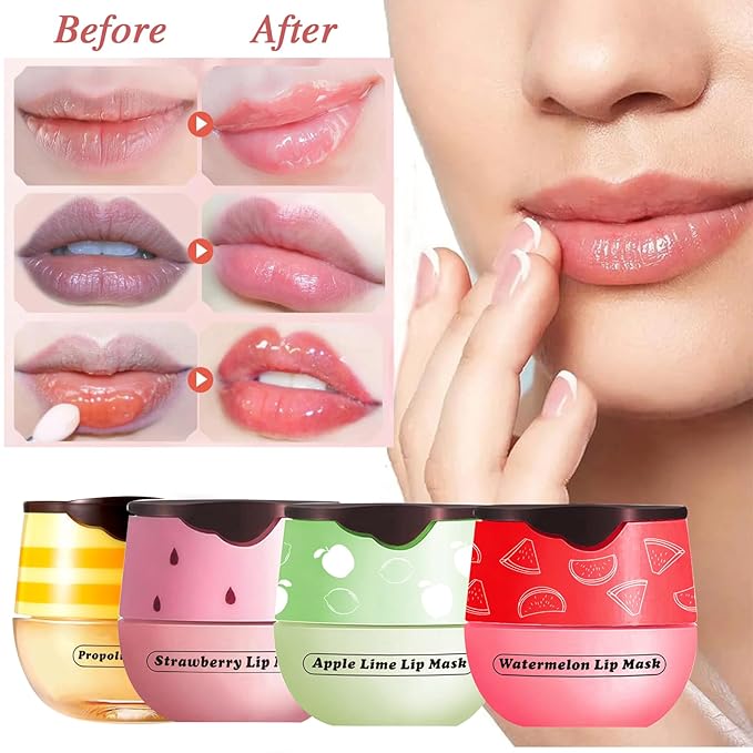 2 PCS Lip Balm Honey Pot, Apple Lime & Watermelem Lip Mask Vitamin E & Moisturizing Propolis Sleeping Lip Mask Prevention Dry and Cracked Lip Scrubs Exfoliator, Christmas Gifts