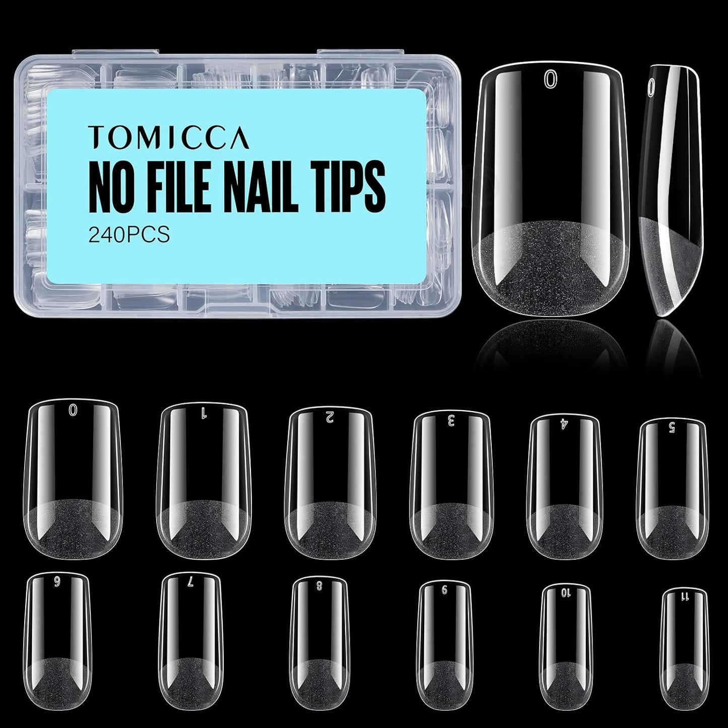 TOMICCA Short Square Nail Tips,Acrylic Gel Tips 240Pcs Fake Nails Full Cover 12 Sizes False Nails Half Matte for Nail Extension Home DIY Salon