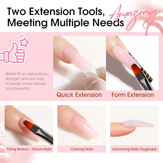 ROSALIND Poly Nail Gel Kit -12 Colors + Nail Art Accessories kit Clear Nude Poly Nails Gel Kit Starter Kit With Slip Solution Pro Nude Pink Nail Extensions Gel Set with Mini UV Lamp