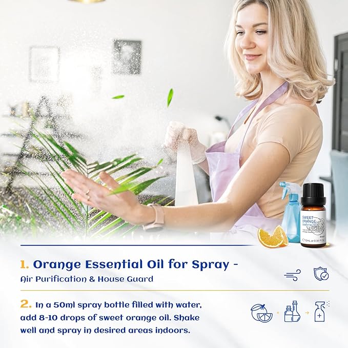 HIQILI Sweet Orange Essential Oil,100% Pure Natural for Diffuser, Aromatherapy-10ml