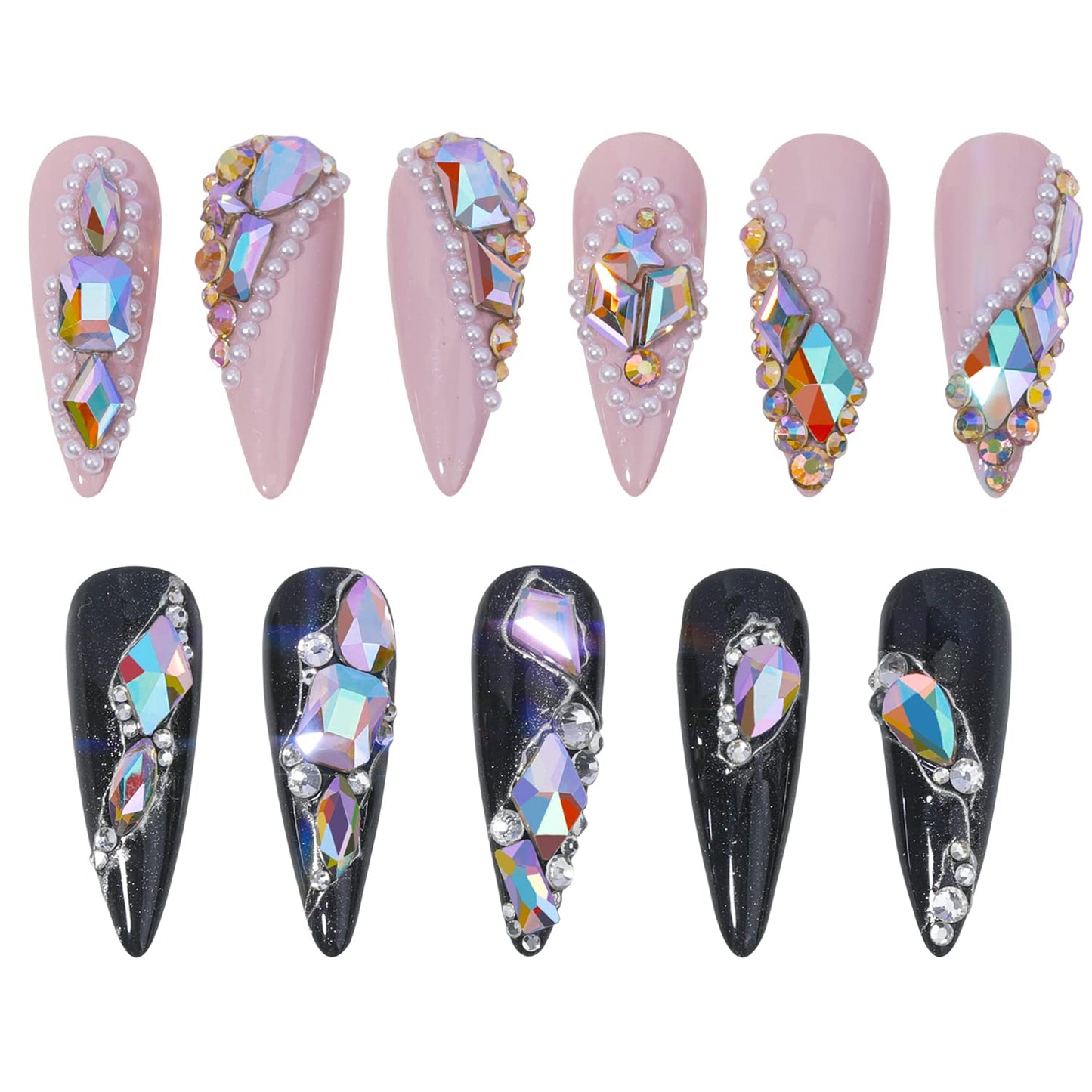 HNUIX Nail Rhinestones - 3D Multi Shape Size Crystal, Phantom Purple Nail Gems, Flat Back, with Kit, for Nail Art, DIY Decorations