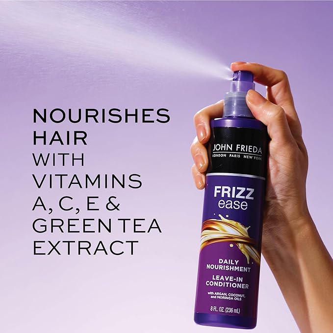 John Frieda Frizz Ease Daily Nourishment Leave-In Conditioner, Detangles Frizzy, Damaged Hair, Reduces Breakage, Protects Against Heat, with Vitamins A, C, E & Green Tea Extract, 8 Oz, Pack of 2
