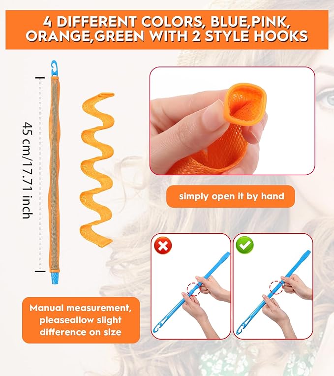 42 Pieces Heatless Waves Hair Curler, No Heat Damage Wavy Hair Curlers with 2 Sets of Styling Hooks, Heatless Curls for Women Girls Long Medium Short Hair (4 Colors,45cm/ 17.7")