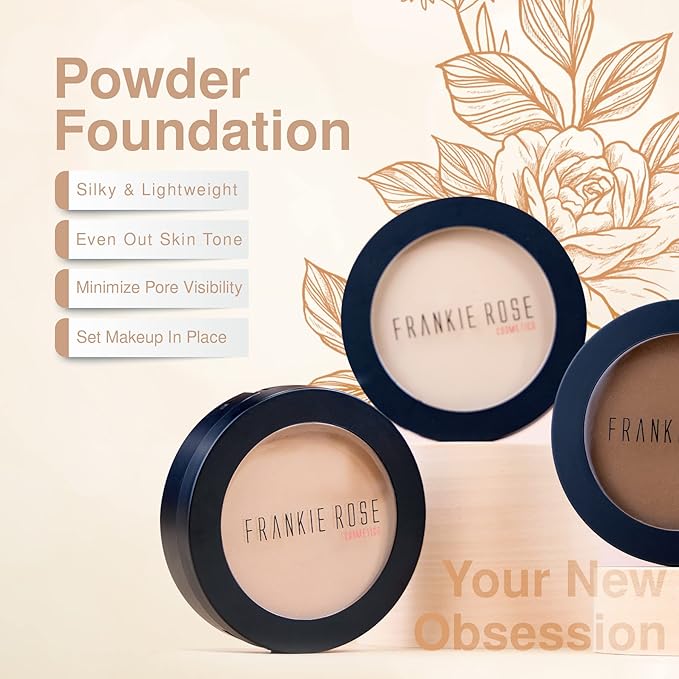 Frankie Rose Cosmetics Powder Foundation – Full Coverage Face Powder For Pores & Imperfections, Evens Out Skin Tone & Shine-Control | 58 Grams (Espresso)