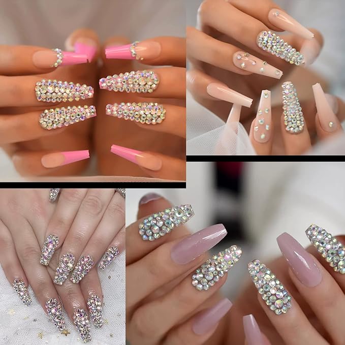 Flat Back Rhinestone Kits Colorful Rhinestones+Crystal AB Gems With Picker Pencil And Tweezer For Home DIY And Professional Nail Art