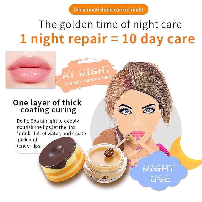 3 PCS Bee Lip Balm Honey Pot, Honey&Strawberry&Watermelon Lip Sleeping Mask Hydrating Prevention Dry and Cracked Lip Scrubs Exfoliator Lip Care, Overnight Lip Mask Reduces Lip Lines