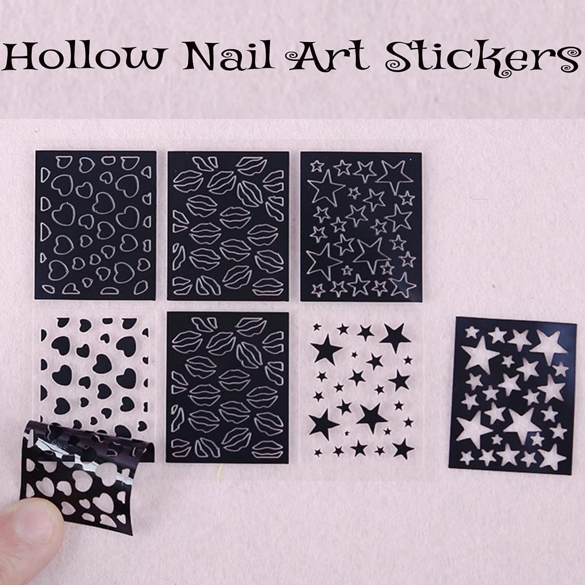 Nail Stencils for Nail Art Reusable,Nail Vinyl Stencils Sticker 144 Pieces 72 Designs,Hollow DIY Manicure Decoration Decals French Tip Nail Guides Supplies（24 Sheets）.