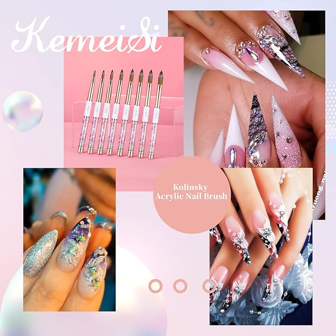 Acrylic Nail Brush Size 16,KEMEISI 100% Pure Kolinsky Nail Art Brushes Sturdy Handle Oval Shaped Acrylic Powder Nail Design Tools for Professional Manicure DIY Home Salon (White)