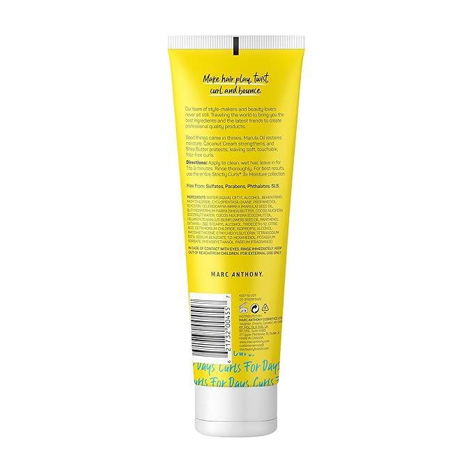 Marc Anthony Curly Hair Conditioner, Strictly Curls - 3x Moisture For Curl Defining & Enhancing - Shea Butter, Marula Oil, Aloe Vera & Coconut Cream - Sulfate Free & Color Safe For Dry Damaged Hair