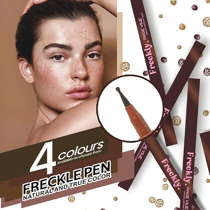 Freckle Pen,2 PCS Faux Freckle Stamp Waterproof,Fake Face Freckles Stain Makeup Long Lasting Quick Dry,Natural Lifelike Soft Dot Freck Pen 2PCS-03 Dark