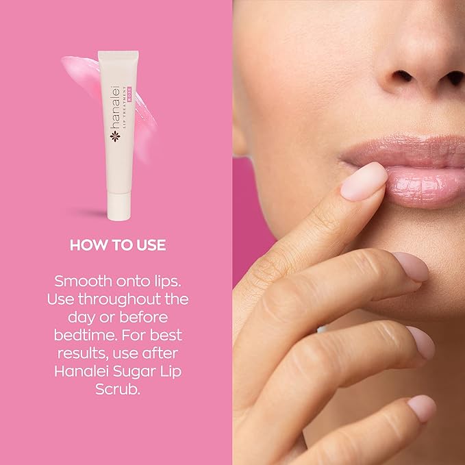 Hanalei Lip Treatment for Dry, Chapped Lips – Intensive Overnight Moisturizer with Kukui Oil, Shea Butter & Grapeseed Oil – Hydrating Balm for Healing Cracks – Rose Pink Tint, 15g – Cruelty-Free