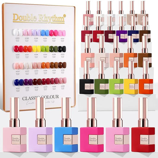 Double Rhythm 28Pcs 0.5Oz Gel Nail Polish Set Same Color Same Bottle Soak Off Gel Polish Kit Nail Art Manicure Salon DIY at Home for Women (Red Pink Collection-T24-4)