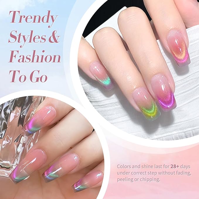 Born Pretty Cat Magnetic Eye Gel Nail Polish Rainbow Aurora Cat Magnetic Gel Polish Pink Green Blue Yellow Glitter Holographic Cat Magnetic Eye Gel Manicure Nail Art DIY, Firefly Aurora Series 6PCS